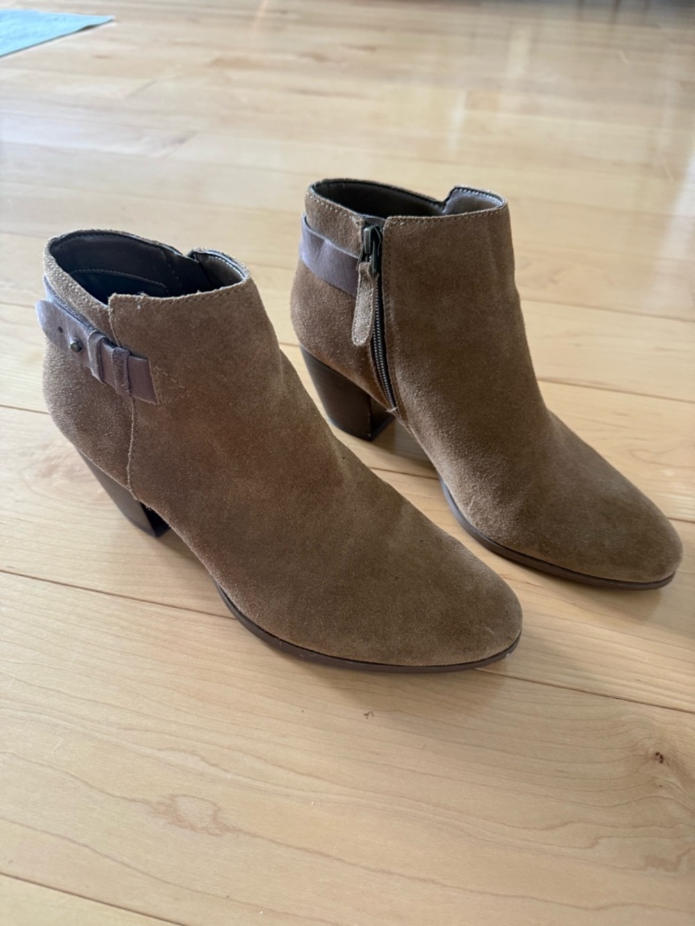 Guess Taupe Suede Ankle Booties with Strap Detail